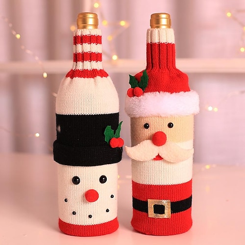 

Christmas Red Wine Set Christmas Wool Ball Knitting Wine Bottle Decoration Creative for Christmas Party