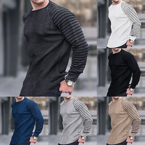 

Men's Pullover Sweater jumper Ribbed Knit Cropped Knitted Striped Crew Neck Basic Stylish Outdoor Daily Clothing Apparel Fall Winter Khaki Light gray S M L / Cotton / Long Sleeve / Long Sleeve