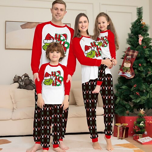 

Family Look Christmas Pajamas Plaid Christmas pattern Home White Long Sleeve Daily Matching Outfits