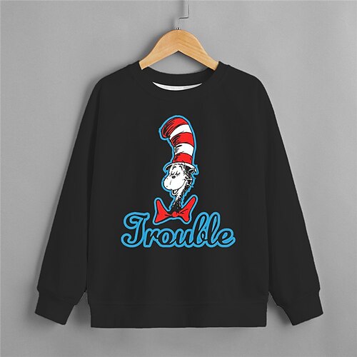 

The Cat in the Hat Kids Boys Sweatshirt Cat Outdoor 3D Print Long Sleeve Crewneck Fashion 3-12 Years Winter Black White