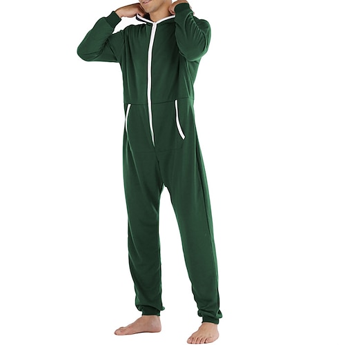 

Men's Loungewear Sleepwear Onesie Pajamas 1 PCS Pure Color Fashion Comfort Soft Home Christmas Bed Polyester Warm V Wire Basic Fall Spring Green Black