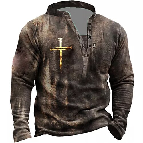 

Men's Unisex Sweatshirt Pullover Button Up Hoodie Coffee Standing Collar Knights Templar Graphic Prints Cross Zipper Print Daily Sports Holiday 3D Print Streetwear Designer Casual Spring & Fall