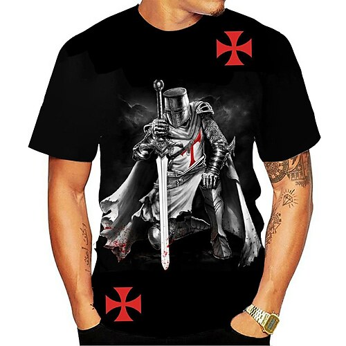 

Men's Unisex T shirt Tee Templar Cross Graphic Prints Human Crew Neck Black 3D Print Outdoor Street Short Sleeve Print Clothing Apparel Sports Designer Casual Big and Tall
