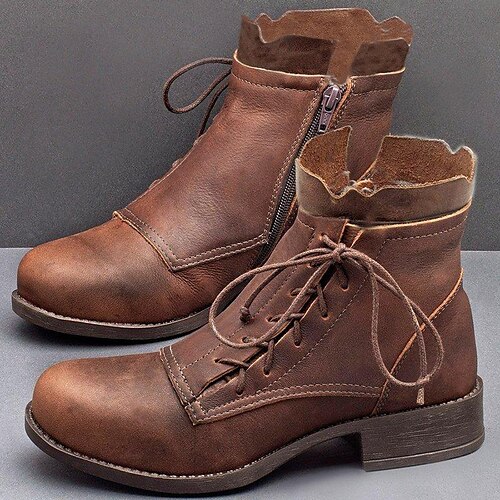 

Women's Unisex Boots Combat Boots Booties Ankle Boots Lace-up Low Heel Round Toe Vintage Casual Office Daily PU Leather Zipper Fall Winter Solid Colored Green Black Blue
