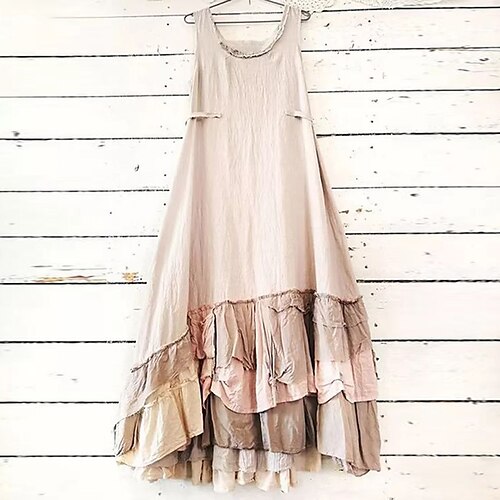 

Women's Casual Dress Swing Dress Long Dress Maxi Dress Khaki Sleeveless Pure Color Ruched Spring Summer Modern Weekend Loose Fit 2022 S M L XL XXL 3XL 4XL 5XL