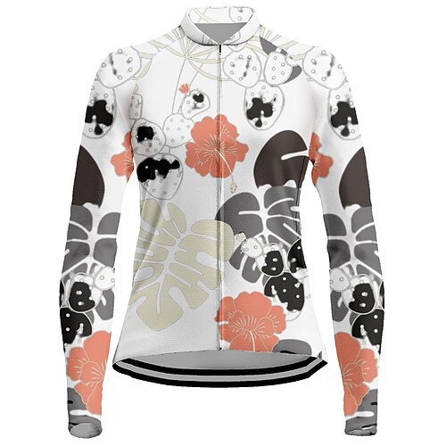 

21Grams Women's Cycling Jersey Long Sleeve Bike Jersey Top with 3 Rear Pockets Mountain Bike MTB Road Bike Cycling Breathable Quick Dry Moisture Wicking Reflective Strips White Floral Botanical