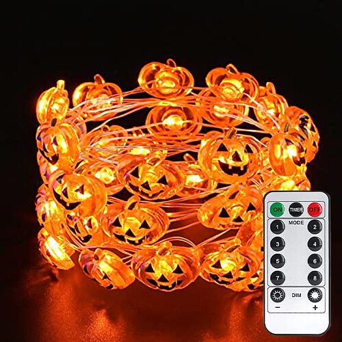 

Halloween Lights 2Packs LED Pumpkin String Lights 3M 30LEDs With Remote Control 8 Modes Lighting Outdoor Waterproof Copper Wire Lights for Halloween Party Garden Terrace Patio Decor