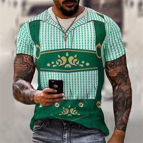 

Men's Unisex T shirt Tee Graphic Prints Tartan Crew Neck Green 3D Print Outdoor Street Short Sleeve Print Clothing Apparel Sports Designer Casual Big and Tall / Summer / Summer