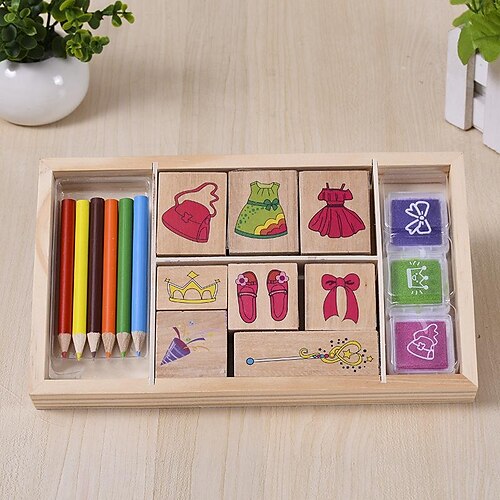 

Wooden Box Wooden Stamp Set Wooden Stamp Set Watercolor Pen Combination Girl Style