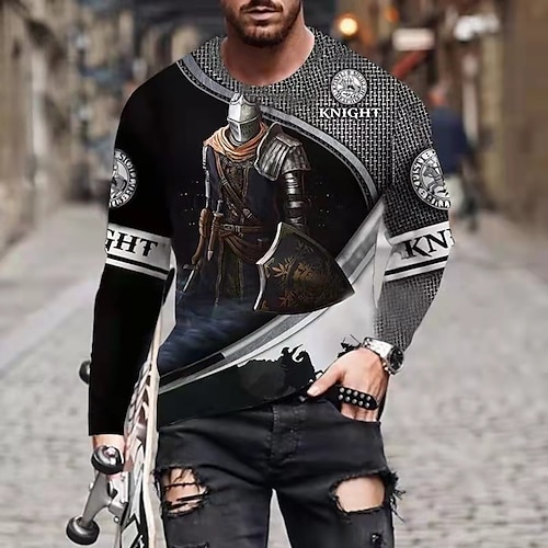 

Men's Unisex T shirt Tee Templar Cross Graphic Prints Human Crew Neck Dark Gray 3D Print Outdoor Street Long Sleeve Print Clothing Apparel Basic Sports Designer Casual