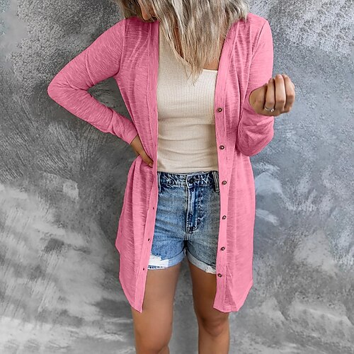 

2021 Autumn And Winter European And American Cross-Border New Amazon Wish Women's Long Button Solid Color Casual Long-Sleeved Cardigan Women