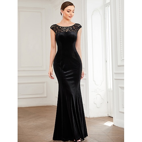 

A sirena Vestiti da sera Elegante Vestito Formale Lungo Manica corta Con decorazione gioiello Velluto con Inserti di pizzo 2023