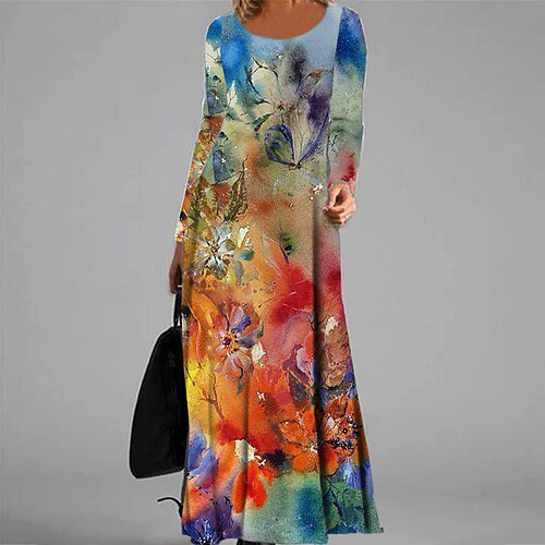 

Women's Casual Dress Swing Dress Long Dress Maxi Dress Rainbow Long Sleeve Animal Pocket Winter Fall Autumn V Neck Winter Dress Fall Dress 2022 S M L XL XXL 3XL