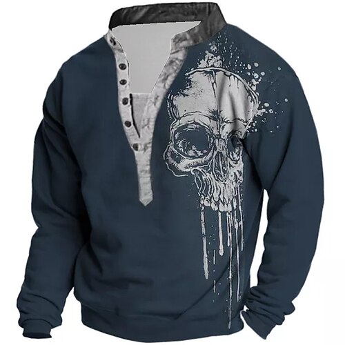 

Men's Unisex Sweatshirt Pullover Button Up Hoodie Skull Graphic Prints Print Casual Daily Sports 3D Print Streetwear Designer Casual Clothing Apparel Hoodies Sweatshirts Long Sleeve Navy Blue