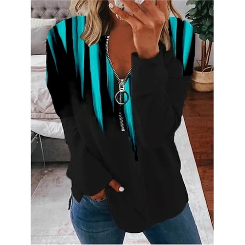 

Mulheres Moletom Quarter Zipper Hoodie Preto Meio Zíper Bloco de cor Patchwork Imprimir Casual Diário Esportes Impressão 3D Roupa de Esporte Casual Primavera Outono inverno Roupa Moletons Moletons