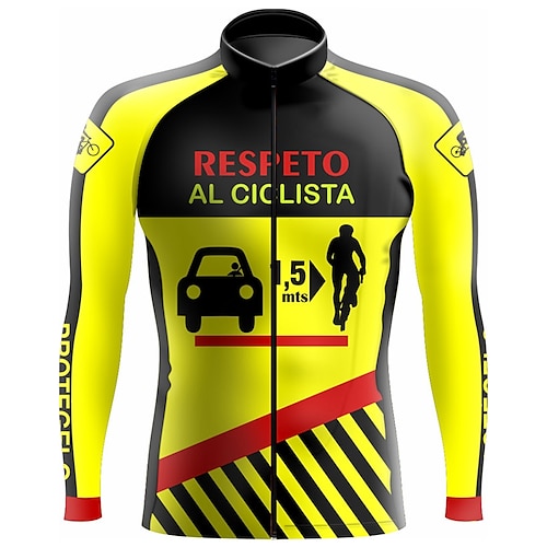 

21Grams Men's Cycling Jersey Long Sleeve Bike Top with 3 Rear Pockets Mountain Bike MTB Road Bike Cycling Breathable Quick Dry Moisture Wicking Reflective Strips Yellow Graphic Stripes Polyester