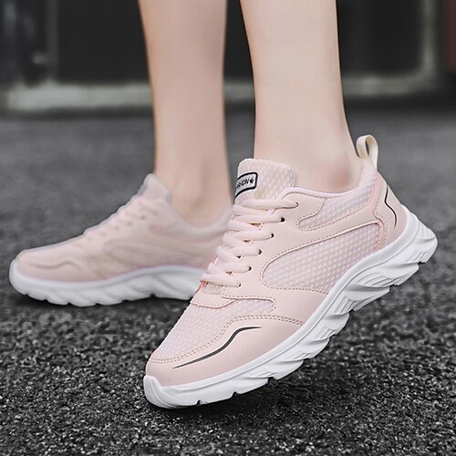 

Women's Trainers Athletic Shoes Outdoor Athletic Flyknit Shoes Lace-up Flat Heel Round Toe Sporty Casual Mesh Lace-up Solid Colored Black Pink White