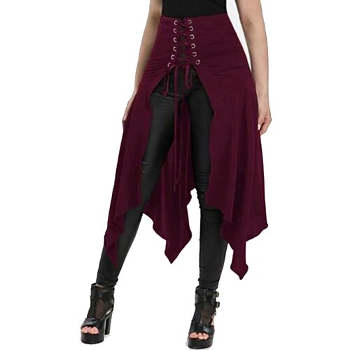 

Femme Jupe Asymétrique Polyester Noir Vin Vert Jupes Cordon Fendu Mode Costumes de Carnaval Dames Halloween Fin de semaine S M L