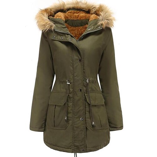 

Women's Plus Size Teddy Coat Pocket Plain Outdoor Causal Long Sleeve Hooded Regular Fall Winter Light Army Green Wine Khaki L XL XXL 3XL