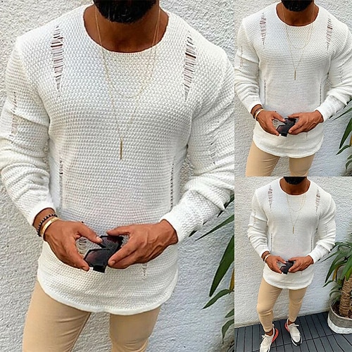 

Men's Pullover Sweater jumper Ribbed Knit Cropped Knitted Solid Color Crew Neck Basic Stylish Outdoor Daily Clothing Apparel Fall Winter White S M L / Cotton / Long Sleeve / Long Sleeve / Weekend
