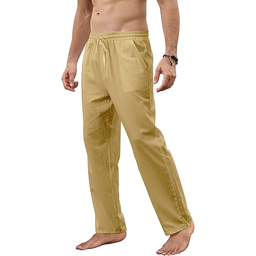 Men's Cotton Linen Pants Summer Solid Color Breathable Linen Trousers Male  Casual Elastic Waist Fitness Pants | Fruugo BH