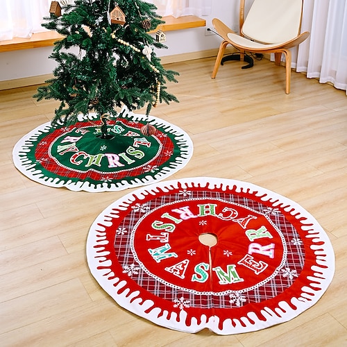 

Christmas Snowflake Red and Green Printing English Letters Tree Skirt Creative Tree Decoration Atmosphere Supplies