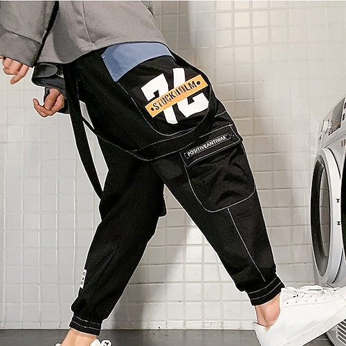 

Men's Cargo Pants Trousers Work Pants Casual Pants Drawstring Elastic Waist Multiple Pockets Letter Comfort Breathable Casual Daily Streetwear Sports Fashion Black Light Green Micro-elastic