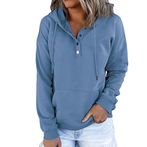 

Women's Hoodie Button Pocket Solid Colored Basic Hooded Standard Spring Wine Red Blue Grey Black