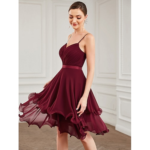 

A-Line Homecoming Dresses Elegant Dress Homecoming Short / Mini Sleeveless Sweetheart Neckline Chiffon with Tier Pure Color 2022 / Prom