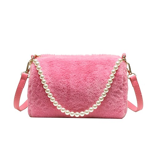 

Women's Fluffy Bag Plush Bag Crossbody Bag Rabbit Hair Pearls Plain Daily Going out Purple Pink Brown Rose Red