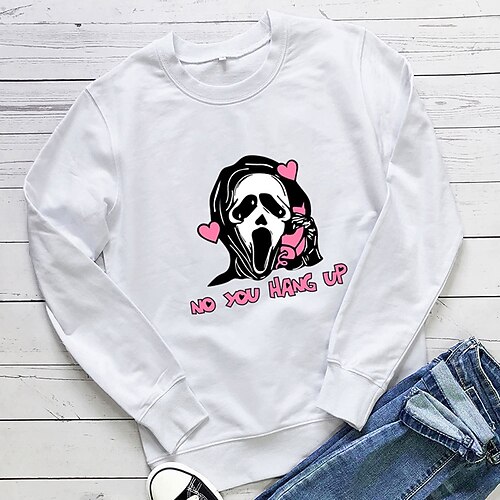 

Women's Plus Size Tops Blouse Pullover Sweatshirt Skull Print Long Sleeve Crewneck Casual Festival Halloween Halloween Daily Cotton Fall Winter Green Pink