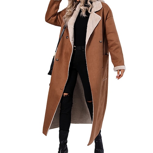 

Women's Winter Coat Warm Breathable Street Holiday Weekend Park Pocket Single Breasted Turndown Fashion Comfortable Street Style Solid Color Regular Fit Outerwear Long Sleeve Winter Fall Brown S M L