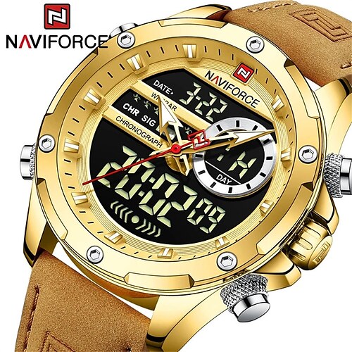 

NAVIFORCE Men Watch Digital Sport Top Brand Luxury Man WristWatch Military Gold Genuine Leather Quartz Business Male Clock 9208