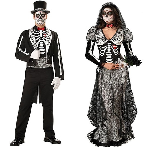 

Skeleton / Skull Ghost Devil Couples' Costumes Men's Women's Movie Cosplay Cosplay Halloween Black Gauze Coat Shirt Halloween Carnival Masquerade Polyester / Dress / Pants / Gloves / Hat / Neckwear