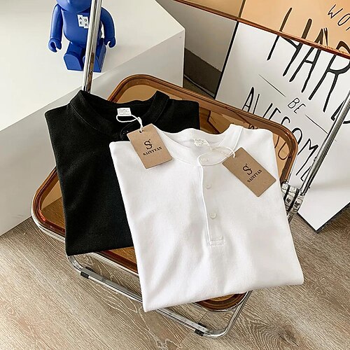 

Men's Henley Shirt Tee Solid Color Henley White Black Sports WorkWear Long Sleeve Button-Down Clothing Apparel Fashion Streetwear Casual