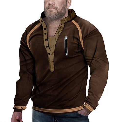 

Men's Plus Size Sweatshirt Big and Tall Color Block Standing Collar Long Sleeve Spring & Fall Basic Designer Casual Big and Tall Daily Sports Tops