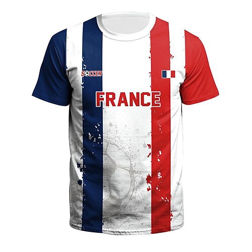 

Homens Camiseta Listrado Estampas Abstratas Gola Redonda Branco Impressão 3D World Cup 2022 France Ao ar livre Rua Manga Curta Imprimir Roupa Algodão Esportes Designer Casual / Verão / Verão