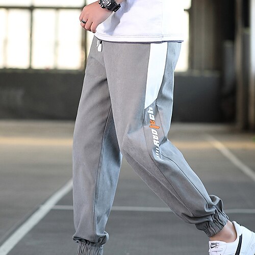 

Men's Joggers Trousers Casual Pants Pocket Drawstring Elastic Waist Letter Patchwork Comfort Breathable Full Length Daily Going out Streetwear Linen / Cotton Blend Fashion Chic & Modern Light Grey