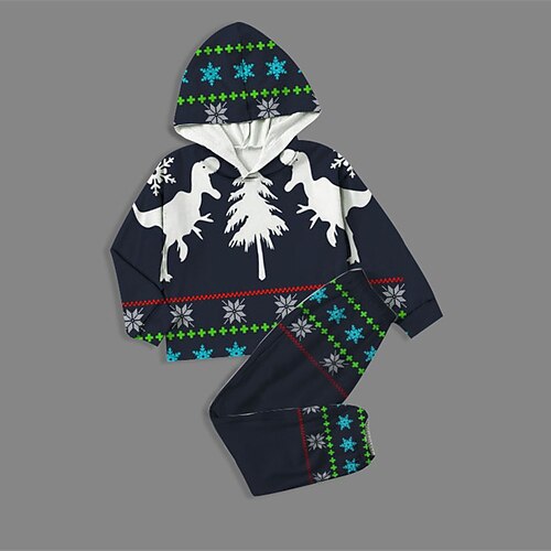 

2 Pieces Toddler Boys Ugly Christmas Hoodie & Pants Outfit Animal Dinosaur Snowflake Long Sleeve Pocket Set Casual Active Daily Winter Fall 7-13 Years Navy Blue
