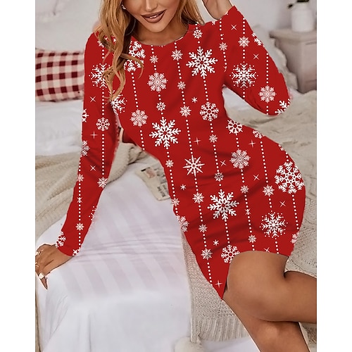 

Women's Christmas Casual Dress Print Dress Blue Red Long Sleeve Elk Tree Snowflake Print Winter Autumn Crew Neck Fashion Casual 2022 S M L XL 2XL 3XL 4XL 5XL 6XL