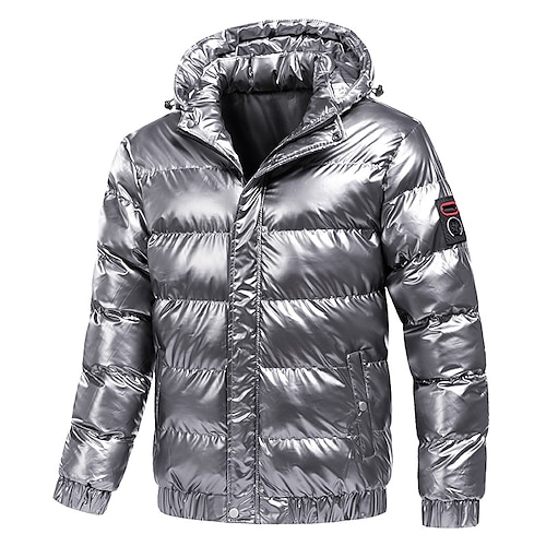 

Men's Puffer Jacket Quilted Jacket Parka Warm Outdoor Vacation Going out Casual Daily Solid / Plain Color Outerwear Clothing Apparel Black Red Gray