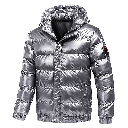 

Men's Puffer Jacket Quilted Jacket Parka Warm Outdoor Vacation Going out Casual Daily Solid / Plain Color Outerwear Clothing Apparel Black Red Gray