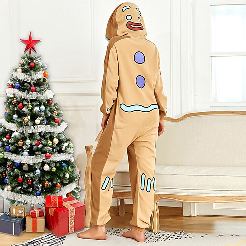 

Adults' Kigurumi Pajamas Nightwear Camouflage Gingerbread Man Character Onesie Pajamas Flannel Cosplay For Men and Women Christmas Animal Sleepwear Cartoon Festival / Holiday Costumes