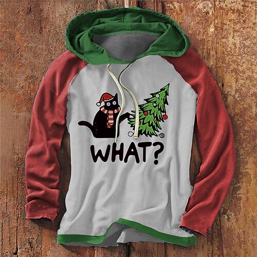 

Men's Pullover Hoodie Sweatshirt Gray Hooded Color Block Christmas Tree Graphic Prints Patchwork Print Sports Outdoor Daily Sports 3D Print Streetwear Designer Casual Spring Fall Clothing Apparel