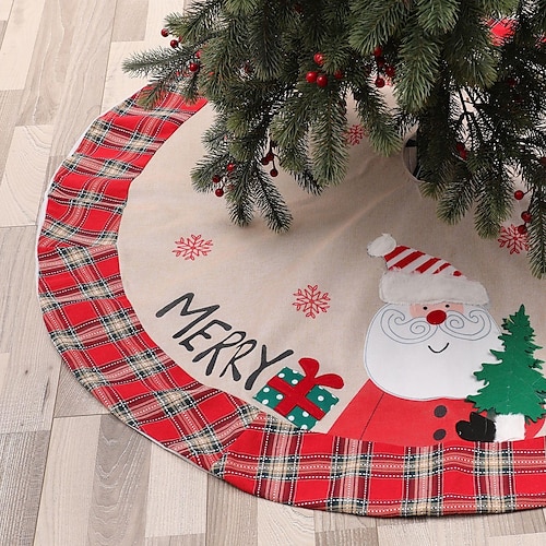 

Christmas Tree Skirt Red Plaid Holiday Decoration Santa Claus Scene Floor Mat 120cm