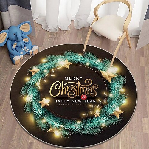 

Christmas Wreath Mats Round Doormat Washable Indoor Holiday Rug for Living or Dining Room, Bedroom and Kitchen Area