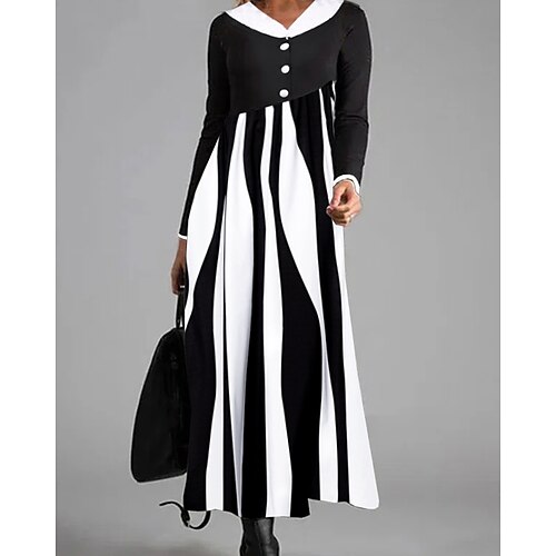 

Women's Swing Dress Print Dress Midi Dress Black Long Sleeve Print Print Fall Winter V Neck Stylish Modern 2022 S M L XL 2XL 3XL