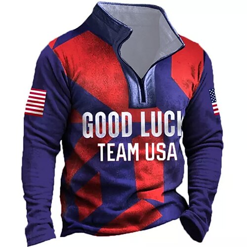 

Men's Zip Up Sweatshirt Pullover Blue Half Zip Letter Graphic Prints National Flag Zipper Print Daily Sports 3D Print Basic Designer Casual Spring & Fall Clothing Apparel Hoodies Sweatshirts