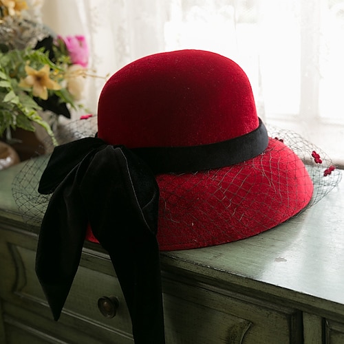 

Femme Chapeau Chapeau de seau Vin Mariage Soirée Maille Noeud Couleur monochrome Respirable