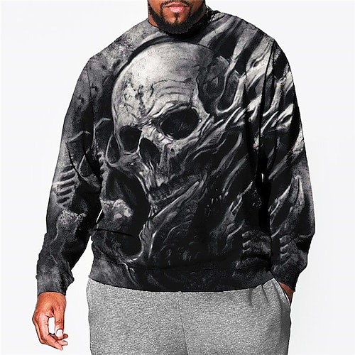 

Men's Plus Size Pullover Sweatshirt Big and Tall Graphic Crew Neck Long Sleeve Spring & Fall Basic Fashion Streetwear Comfortable Casual Sports Tops / Skull